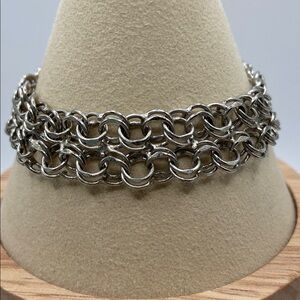 Vintage Sterling Silver Double Curb Link Charm Bracelet VTG Retro